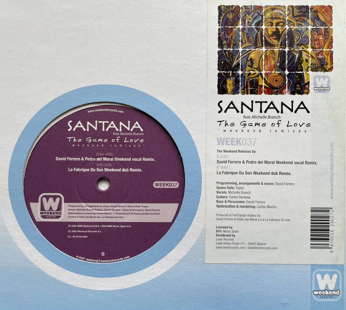 SANTANA feat. ミッシェルブランチThe Game Of Love (Weekend Remixes) 12inch盤その他にもプロモーション盤 人気レコード 多数出品。の画像2