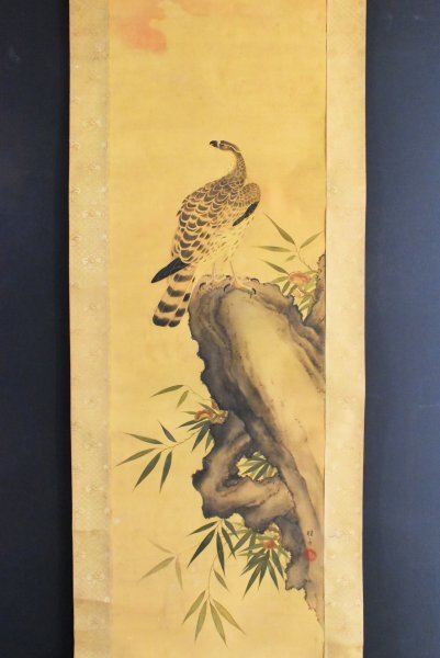 K3348 copy katsura tree boat [ hawk map ] silk book@. box flowers and birds Japanese picture China picture antique .. axis hanging scroll old fine art art person . wrote thing 