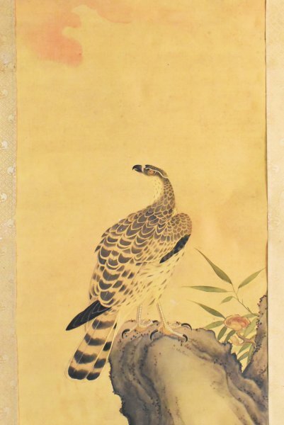 K3348 copy katsura tree boat [ hawk map ] silk book@. box flowers and birds Japanese picture China picture antique .. axis hanging scroll old fine art art person . wrote thing 