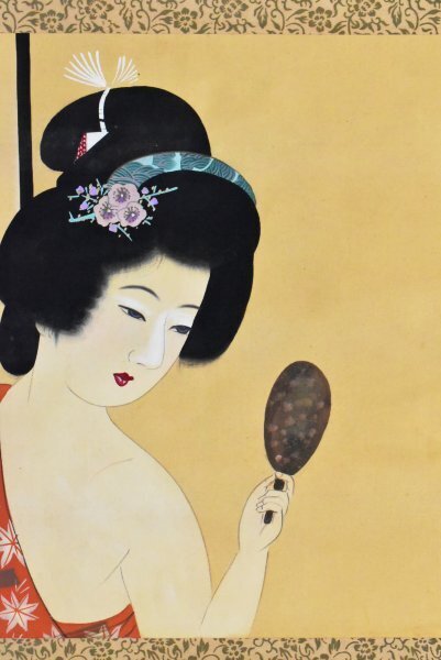 K3308 模写 矢沢秀幸「裸婦」絹本 美人画 風俗画 中国 日本画 古画 絵画 掛軸 掛け軸 古美術 アート 人が書いたものの画像3