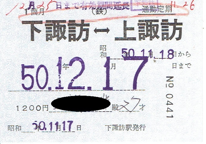 【通勤定期乗車券】下諏訪⇔上諏訪 昭和50年 国鉄の画像1