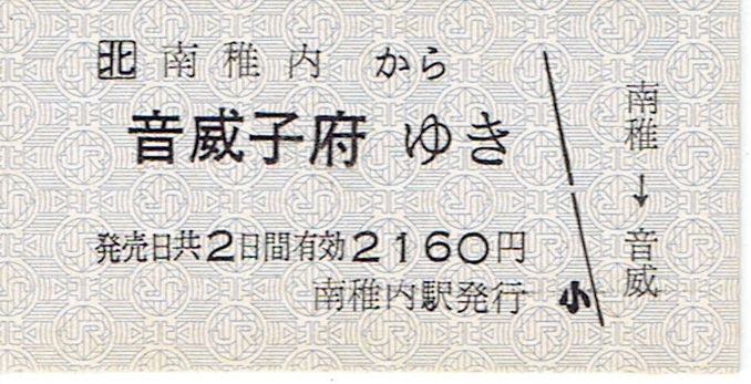 【A型硬券 JR地紋 乗車券】南稚内から音威子府ゆき　北海道_画像1