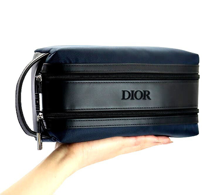 新品 クリスチャン ディオール ノベルティ ポーチ Ｗジップ ネイビー×ブラック コスメポーチ 化粧ポーチ バッグ Dior メンズ レディース_画像3