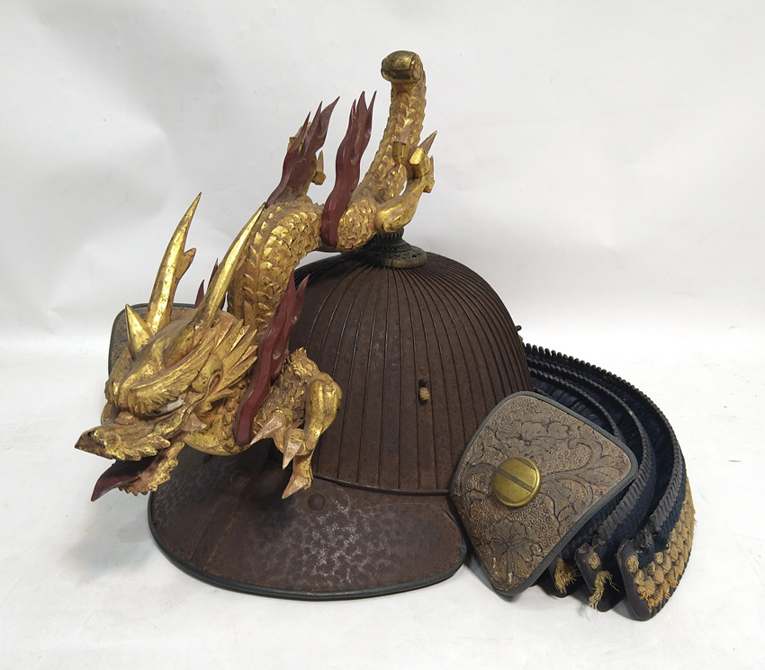  dragon front . wooden * helmet armour armour .. war . bow sword saddle stirrups guard on sword eyes .. head large name samurai 