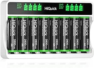 HiQuick 充電池充電器セット 単3電池+充電器セット 単三 単四 ニッケル水素、ニカド充電池に対応 8スロット 自由充電可能_画像1