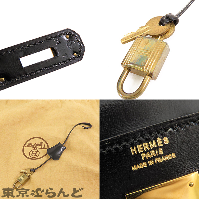 101728831 エルメス HERMES ケリー32 内縫 〇N刻印 ブラック ゴールド金具 ボックスカーフ ハンドバッグ レディース ヴィンテージ_画像9