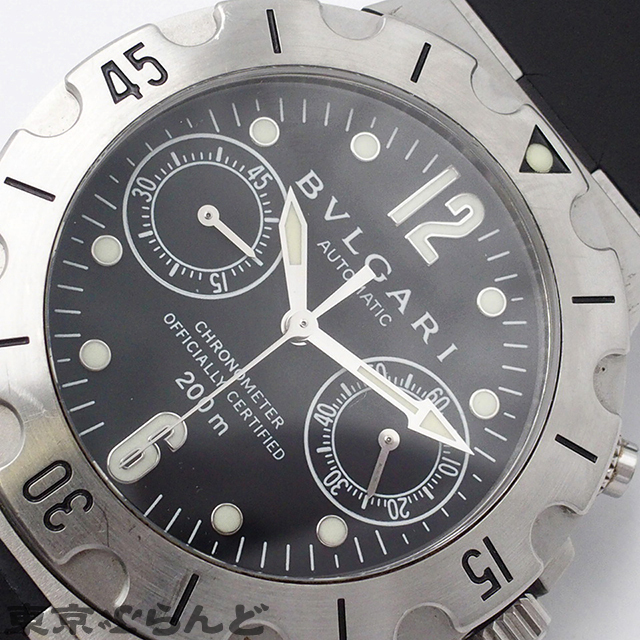 101726662 1 иен BVLGARY BVLGARI Diagono скуба Chrono SCB38S черный SS Raver наручные часы мужской самозаводящиеся часы дефект иметь товар 