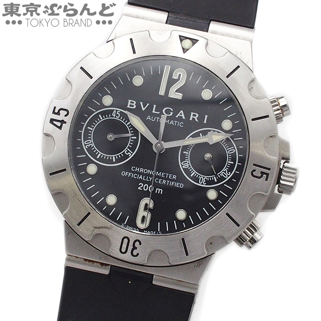 101726662 1 иен BVLGARY BVLGARI Diagono скуба Chrono SCB38S черный SS Raver наручные часы мужской самозаводящиеся часы дефект иметь товар 