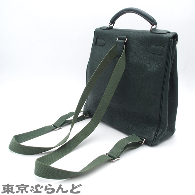 101729326 エルメス HERMES ケリーアド GM □D刻印 ダークグリーン シルバー金具 フィヨルド バックパック リュック デイパック レディース_画像2