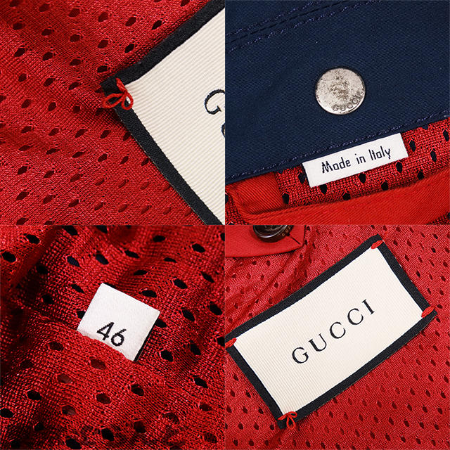 101695306 グッチ GUCCI ウェブストライプ ラベル ナイロンジャケット 599935 ネイビーxレッド ポリエステル コットン 46 ブルゾン メンズ_画像8