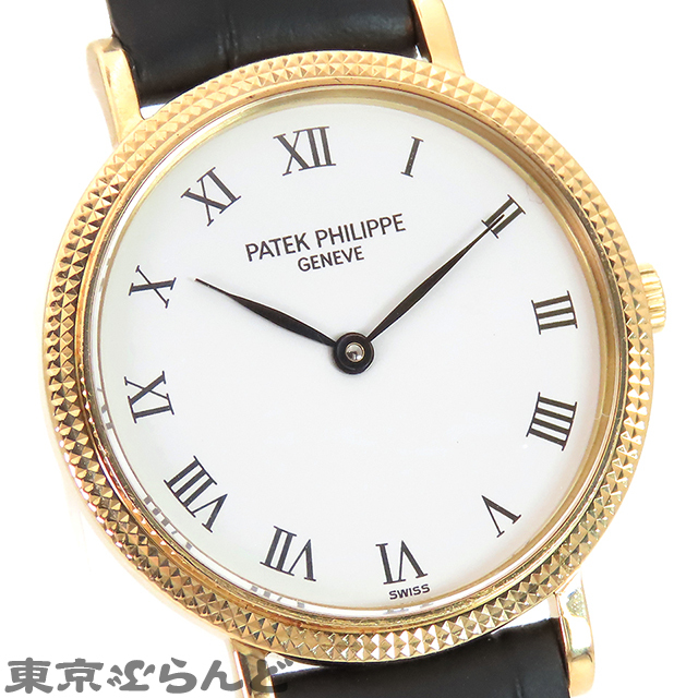 101713228 Patek Philip Calatrava 4819 white K18YG leather pure gold Rome n wristwatch lady's quartz type battery replaced finish settled 