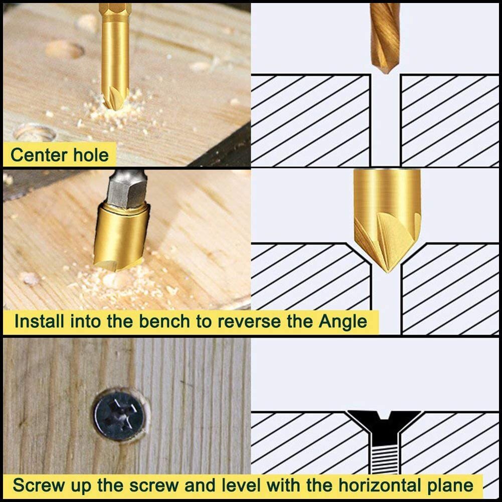  chamfer cutter drill bit 6 pcs set hexagon axis chamfer bit 6~19mm deburring plate taking . drill drill plate taking drill hole under drill seat ..5 sheets blade 