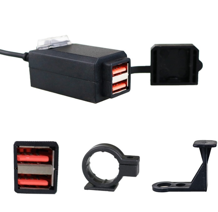 バイク USB電源 2ポート 防水 クイックチャージ QC3.0 DC12V 急速充電 ハンドル ミラー 取り付け スマホ 携帯 充電 給電の画像1