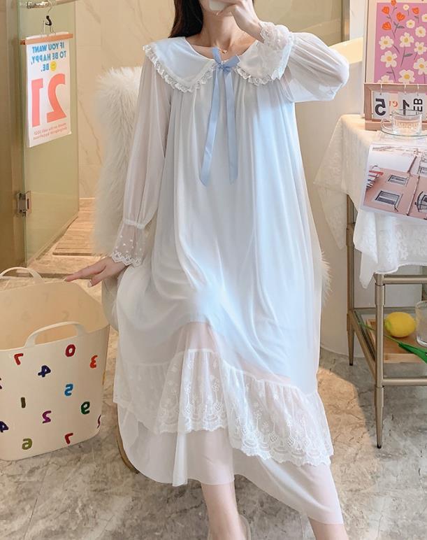 かわいい ネグリジェ レディース パジャマ レース　ワンピース 長袖 ロング ルームワンピース お姫様 ナイトウエア 春夏x125_画像2