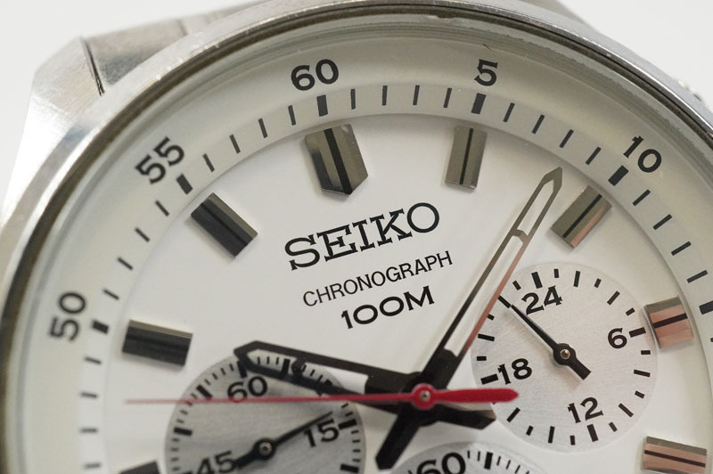 1円~【685】実働　SEIKO／セイコー　4T53-00B8　クロノグラフ 100M　クオーツ　デイト　白文字盤　純正ベルト　メンズ　腕時計_画像3