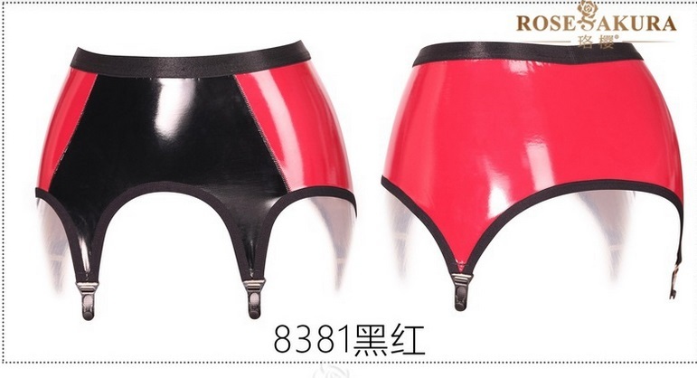 送料無料・新作 ROSESAKURA・8381 BLACK・RED PUエナメル光沢クラシック/レトロデザイン4バックル ガーターベルト の画像1