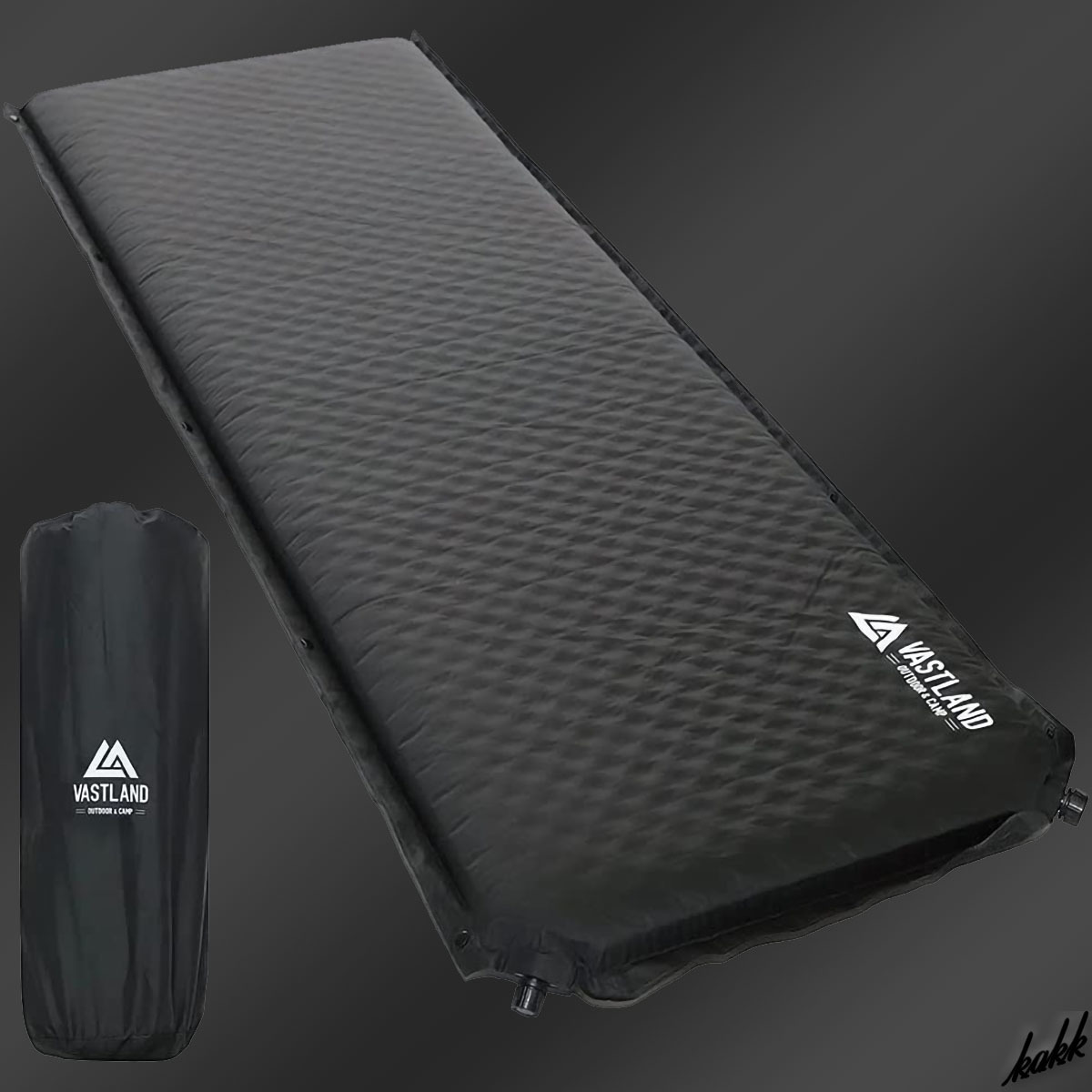 【自動膨張式】 ブラック インフレーターマット 厚さ8cm 2バルブ式 連結可能 滑り止め アウトドア キャンプ 車中泊 防災 マット