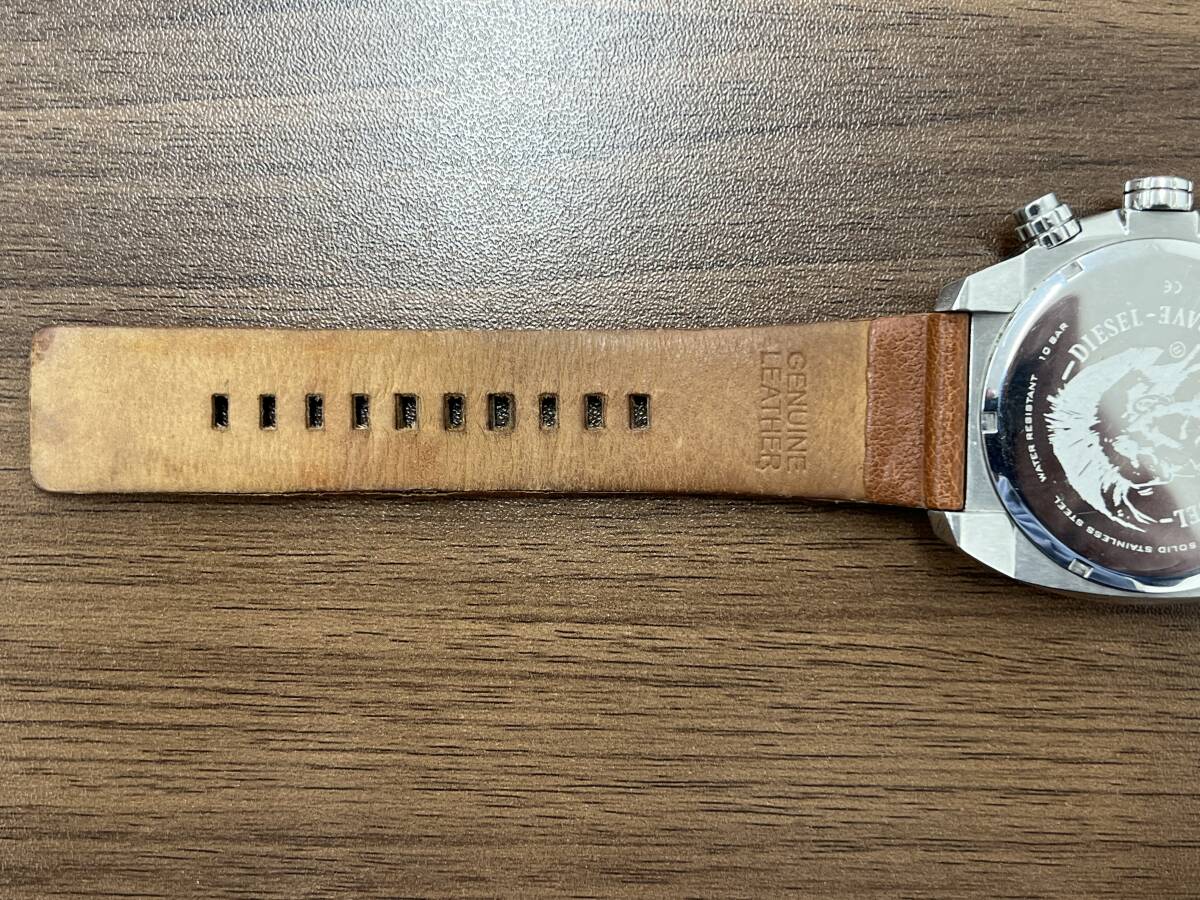 DIESEL ディーゼル DZ-4296 クロノグラフ SS×革ベルト ブラック文字盤 クオーツ メンズ腕時計_画像4