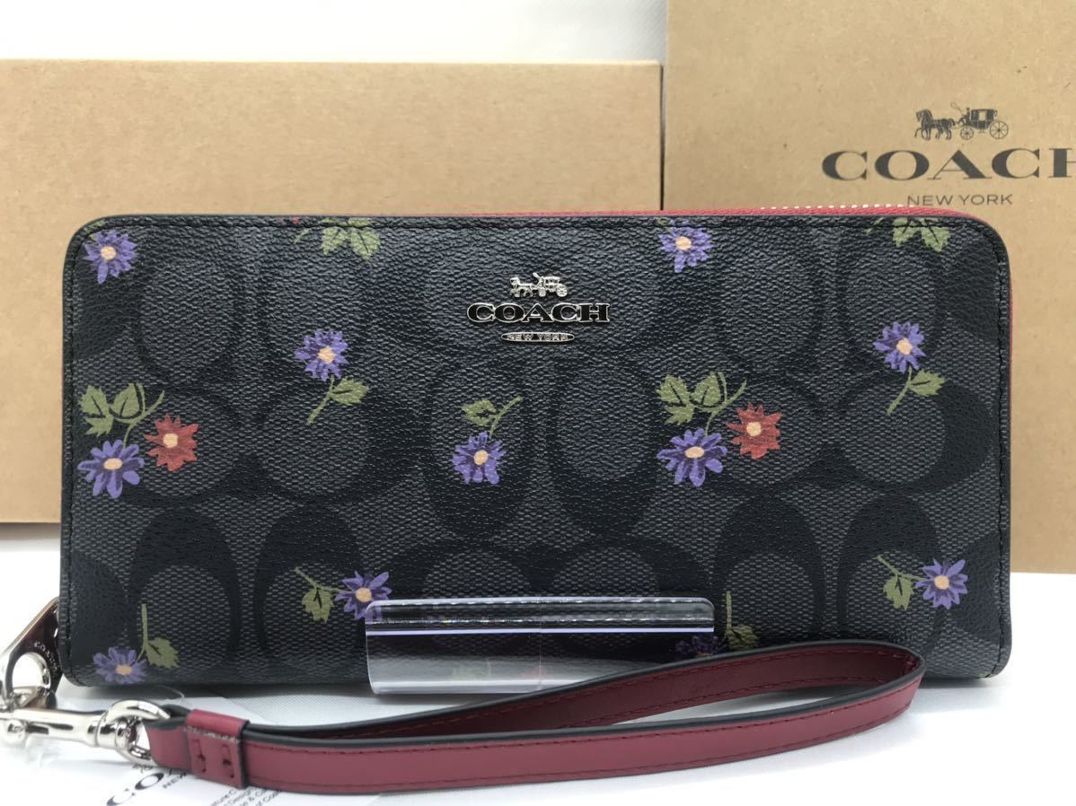 新品　COACH 長財布　花柄　ブラックマルチ_画像1