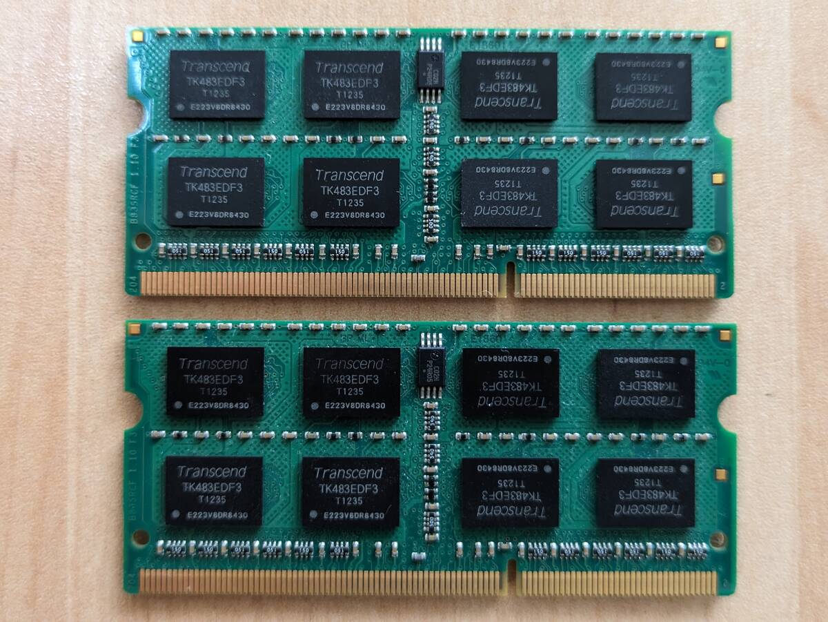 【中古・動作確認済】ノートPC用メモリ Transcend 8G KIT DDR3 1333 CL9 2枚の画像2