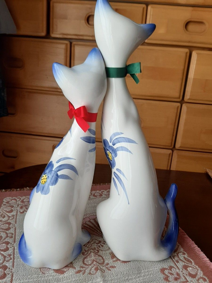 昭和レトロ 当時物 レトロ置物 猫 ペアネコ キャット 2点セット 昭和レトロ 当時物 レトロ置物 猫 ペアネコ キャット 2点セット