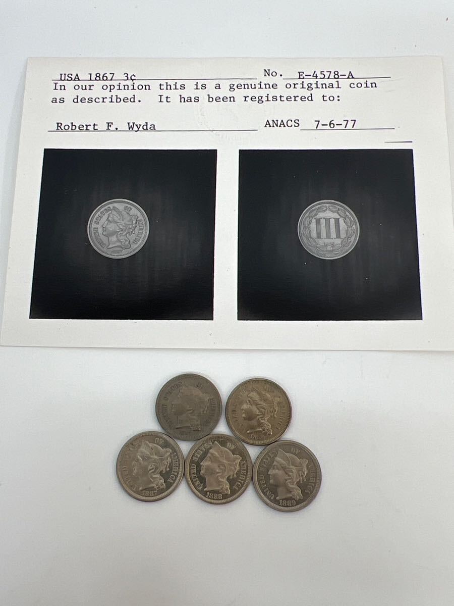 USA 3セントコイン 5枚セット 硬貨 極美品 US 3c coin コイン 古銭 硬貨 アンティーク GST050811 の画像1