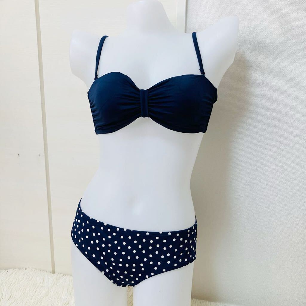 218[ beautiful goods setup bikini ] swimsuit UNIQLO Uniqlo separate bikini triangle bikini Pooh ruby chi woman adult pretty dot pattern navy L size 