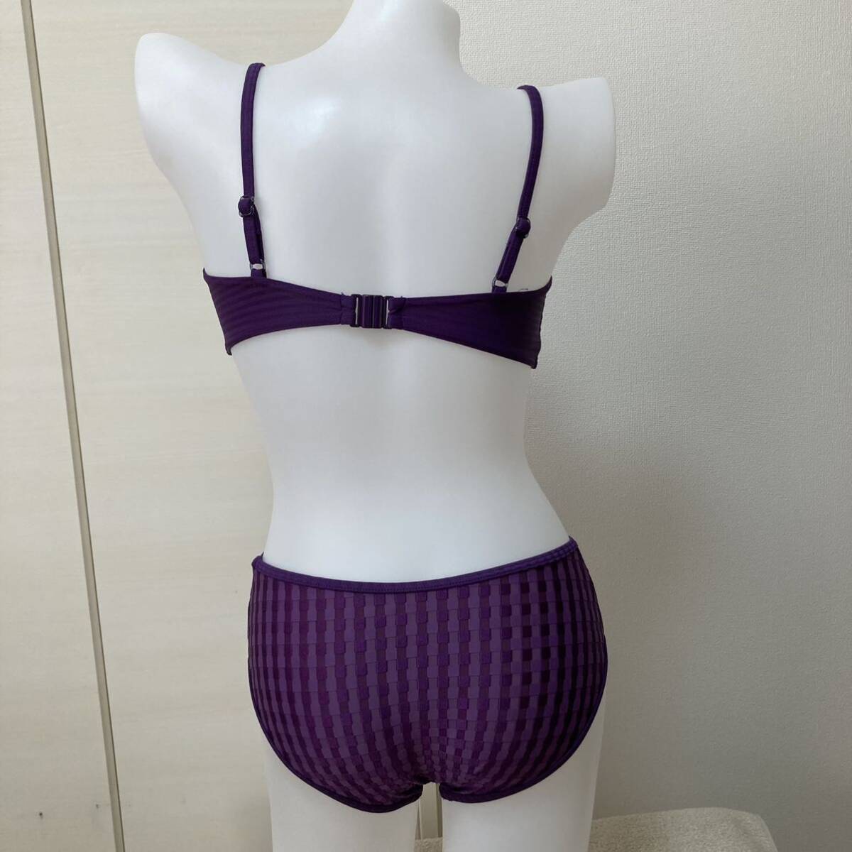 195[ beautiful goods setup bikini 3 point set ] swimsuit DREAM swim wear separate skirt pretty woman adult check pattern sexy purple 9M size 