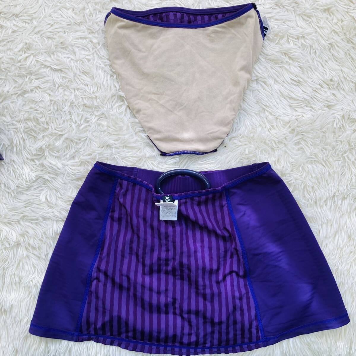 195[ beautiful goods setup bikini 3 point set ] swimsuit DREAM swim wear separate skirt pretty woman adult check pattern sexy purple 9M size 
