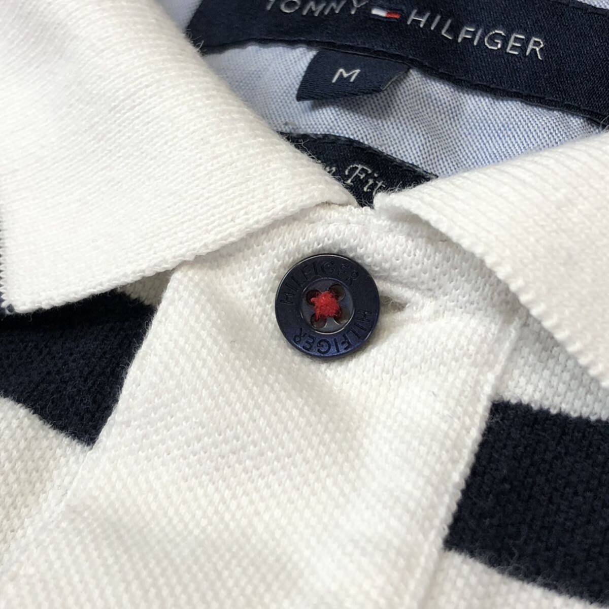 TOMMYHILFIGER トミーヒルフィガー　ボーダー半袖ポロシャツ ポロシャツ Slim Fit スリムフィット　ネイビーホワイト　サイズM 古着_画像3