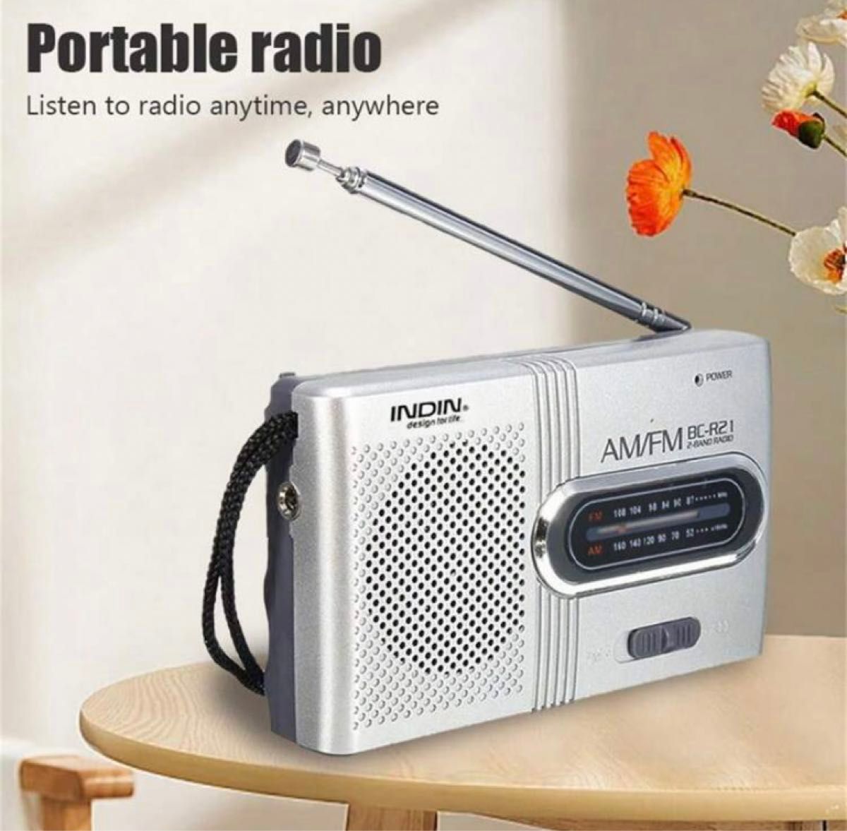 ミニラジオ、軽量フルレンジレシーバープラスチックAM FMラジオスクロールノブ調整屋外用 (BC-R21)