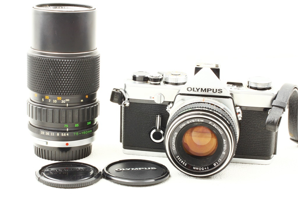 格安品◆OLYMPUS オリンパス OM-1 F.ZUIKO AUTO-S 50/1.8 75-150/4◆一眼レフフィルムカメラ/A4367_外観、格安品コンディション！