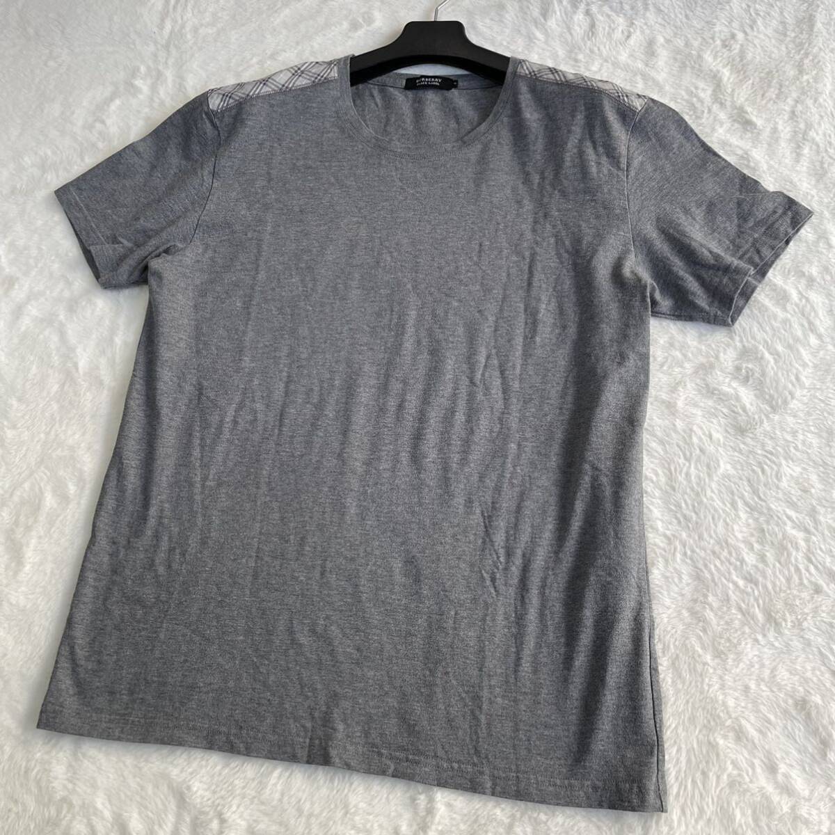 【美品】超希少XL BURBERRY BLACK LABEL バーバリーブラックレーベル 半袖 Tシャツ カットソー ノバチェック 肩チェック グレー サイズ4_画像1