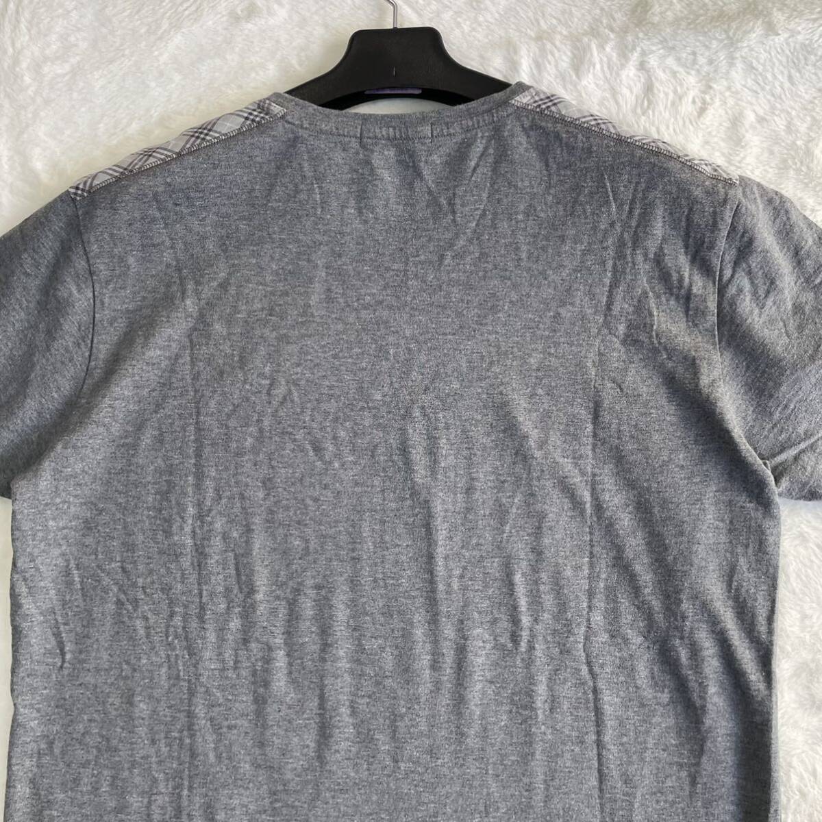 【美品】超希少XL BURBERRY BLACK LABEL バーバリーブラックレーベル 半袖 Tシャツ カットソー ノバチェック 肩チェック グレー サイズ4_画像6