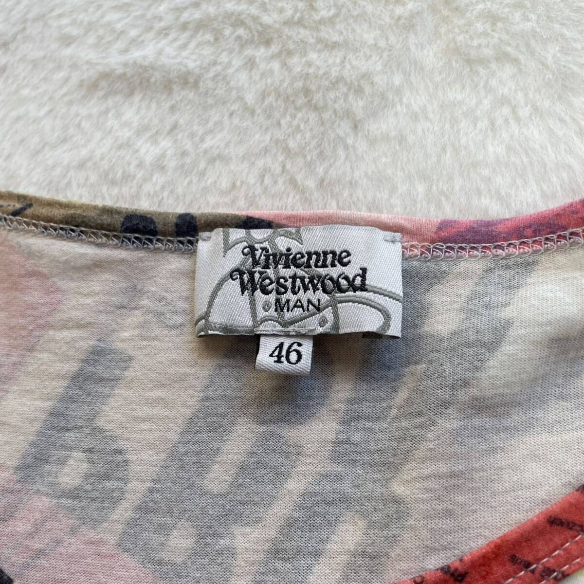 【美品】Vivienne Westwood MAN ヴィヴィアンウエストウッド 半袖 Tシャツ ロゴ オーブ刺繍 コットン 総柄 アート 絵画 サイズ46 M相当_画像7