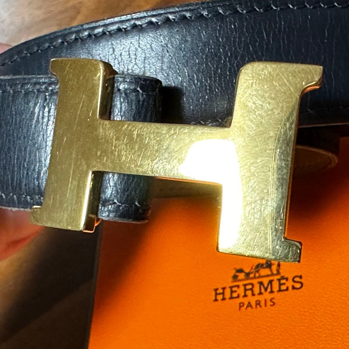 HERMES エルメス　コンスタンス　ベルト　ヴィンテージ　ゴールドバックル　ブラック 黒　細幅　レディース　送料込み