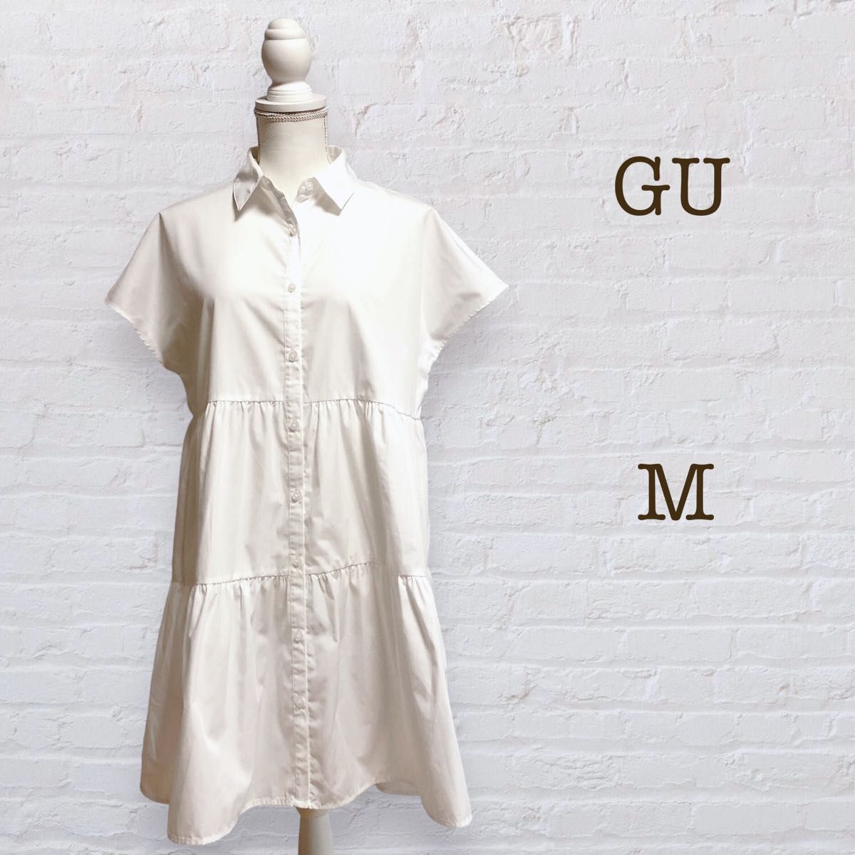 GU/ティアードミニシャツワンピース/ホワイト/人気/可愛い/半袖/重ね着/ワンピース