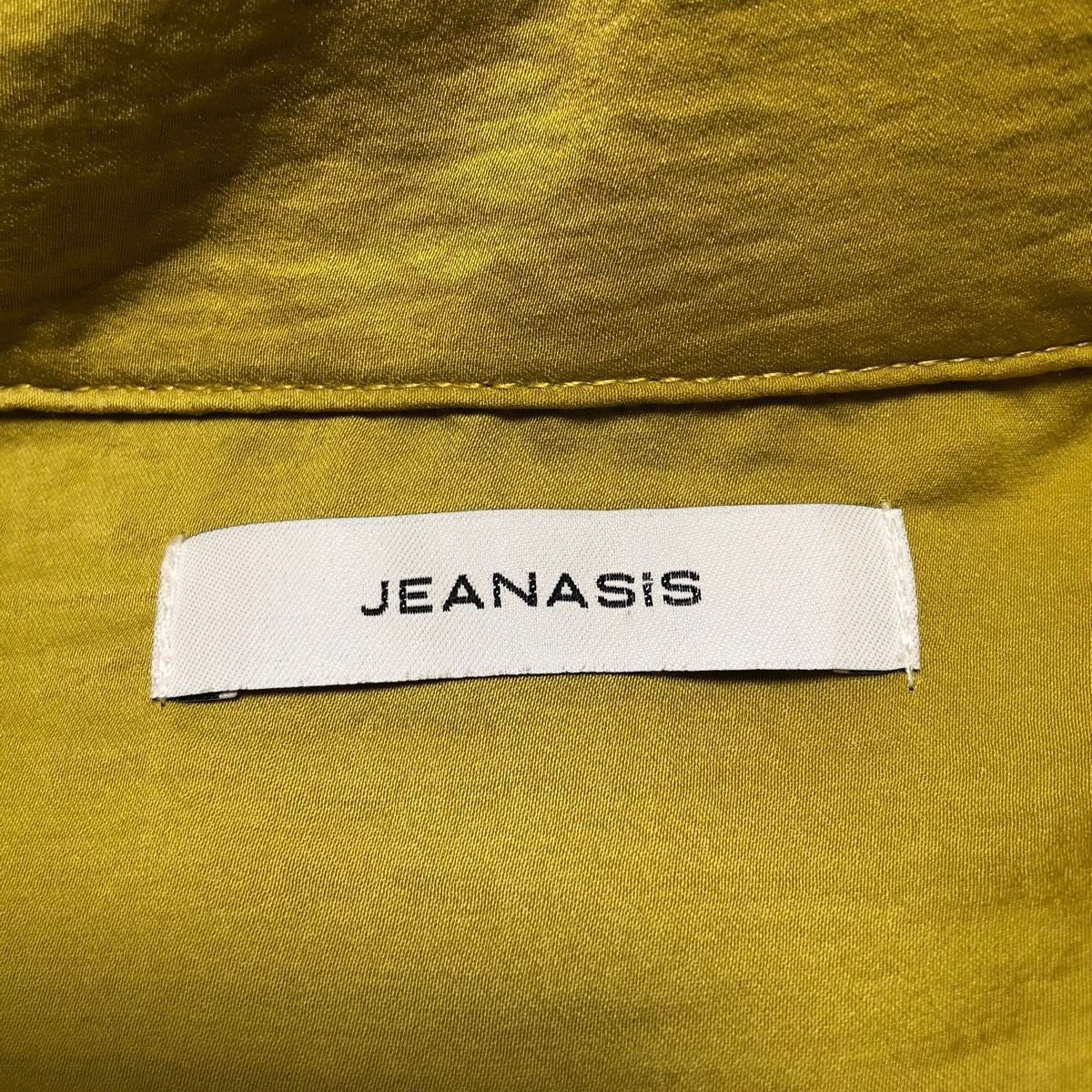 JEANASIS/ビンテージテーラードシャツ/シャツ/ブラウス/マスタード/美品/長袖ブラウス/サテン生地/組紐ボタン