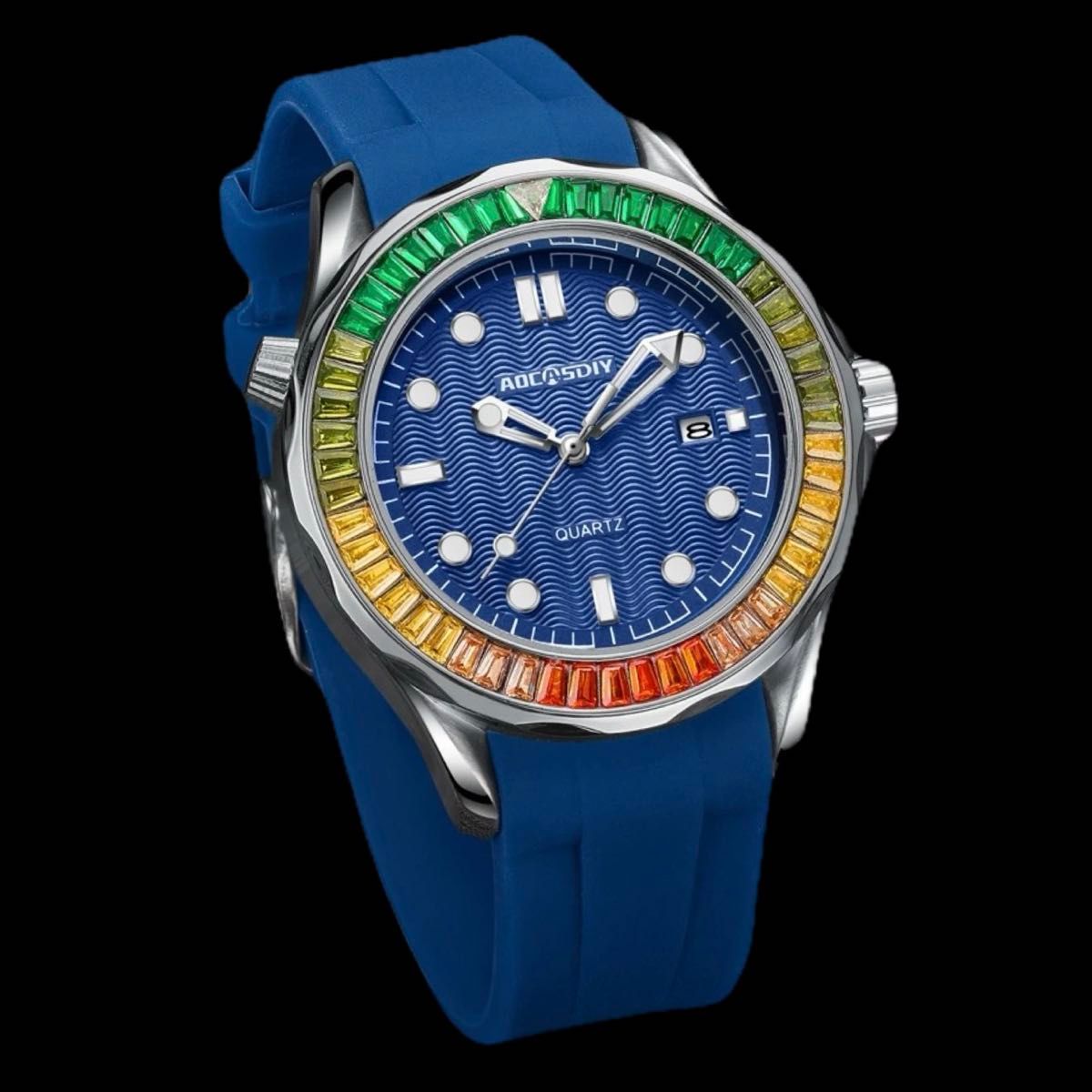新品 AOCASDIY ゴージャスオマージュ ウォッチ ラバーストラップ メンズ腕時計 ブルー
