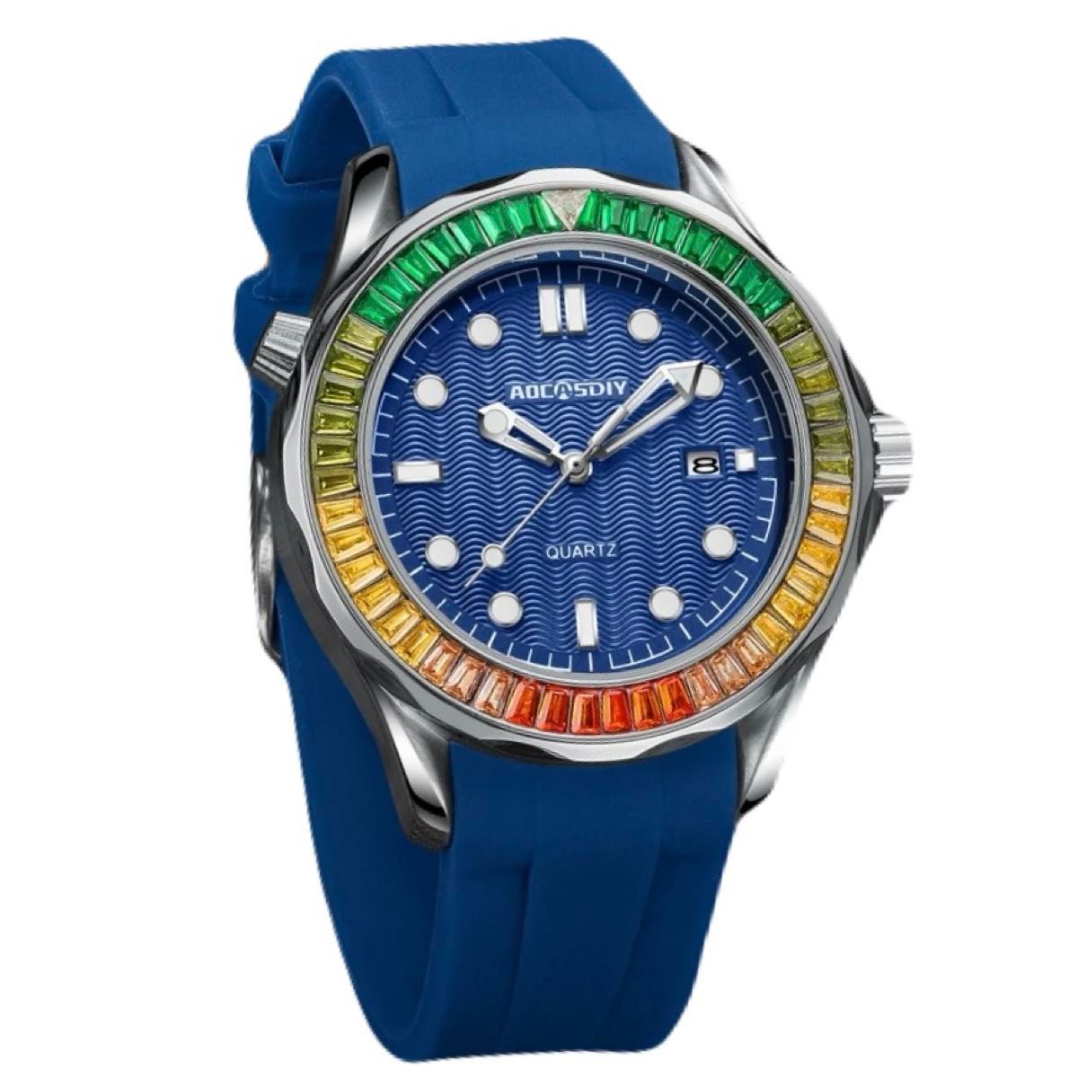 新品 AOCASDIY ゴージャスオマージュ ウォッチ ラバーストラップ メンズ腕時計 ブルー