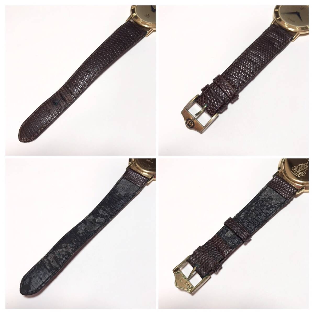 【1円】 時計 GUCCI グッチ 3000M QUARTZ クォーツ ローマンベゼル ゴールド文字盤 金文字盤 2針 ラウンド 腕時計 ウォッチ_画像8