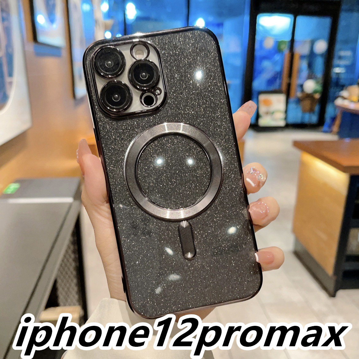 iphone12promaxケース TPU お洒落 軽量 ケース 耐衝撃　無線　磁気 ワイヤレス充電 ブラック _画像1