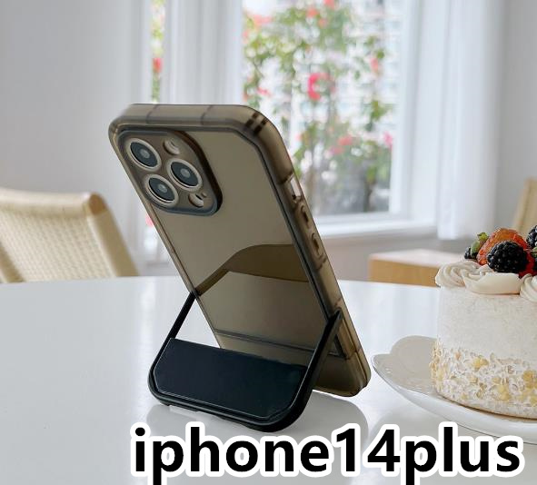 iphone14plusケース カーバー スタンド付き　半透明　お洒落　韓国　軽量 ケース 耐衝撃 高品質 ブラック323_画像1