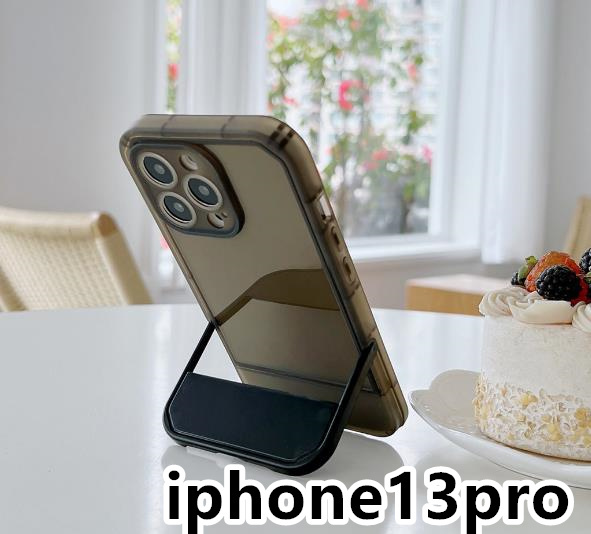 iphone13proケース カーバー スタンド付き　半透明　お洒落　韓国　軽量 ケース 耐衝撃 高品質 ブラック325_画像1