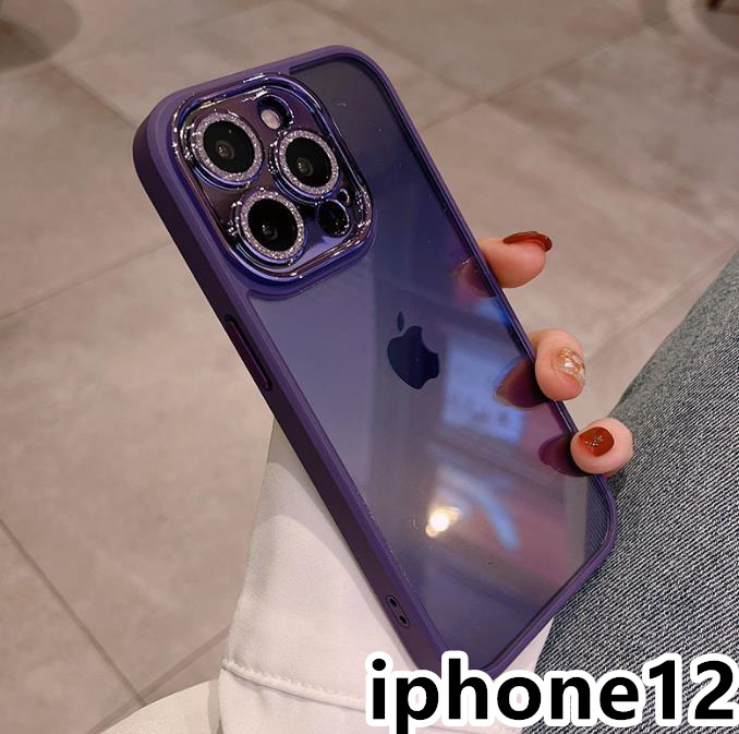 iphone12ケース カーバー レンズ保護付き　透明　お洒落　韓国　軽量 ケース 耐衝撃 高品質 紫280_画像1