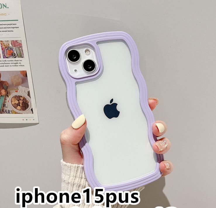 iphone15plusケース カーバー TPU 可愛い　波型　　お洒落　軽い ケース 耐衝撃高品質紫1_画像1