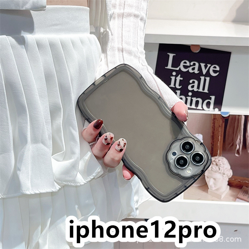 iphone12proケース カーバー TPU 可愛い　透明　波型花　お洒落　軽量 ケース 耐衝撃高品質ブラック451_画像1