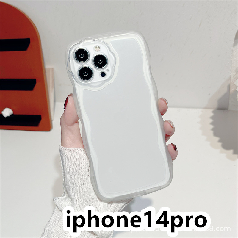 iphone14proケース カーバー TPU 可愛い　透明　波型花　お洒落　軽量 ケース 耐衝撃高品質ホワイト286_画像1
