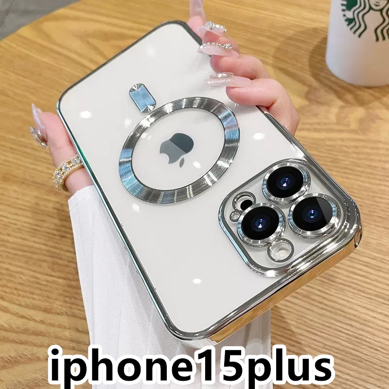 iphone15plusケース TPU 軽量 ケース 耐衝撃　無線　磁気 ワイヤレス充電 シルバー _画像1