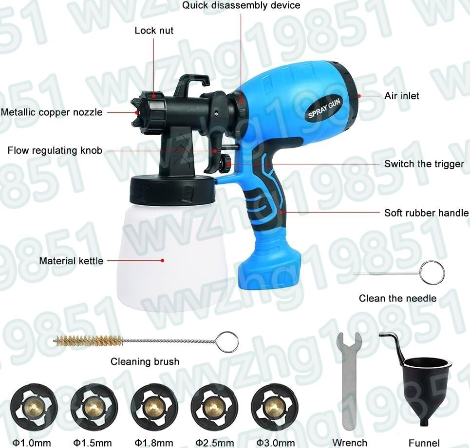 塗装 スプレー ガン 1000Wハイパワー電動塗装機 スプレーとお手入れが簡単5つのノズル 3つのスプレーパターン ブラシ スプレーガン洗浄針_画像4